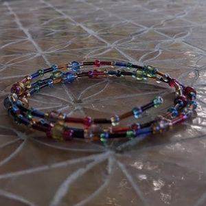 Coiled Choker Necklace with Rainbow Beads